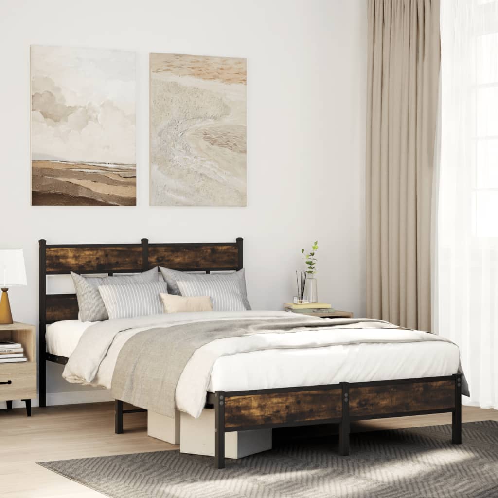 Bedframe met hoofdbord zonder matras sonoma eiken 120x190 cm is nu te koop bij PeponiXL, paradijselijk wonen!