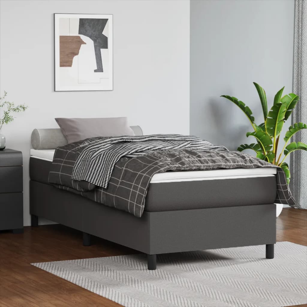 Boxspring met matras kunstleer grijs 90x200 cm is nu te koop bij PeponiXL, paradijselijk wonen!