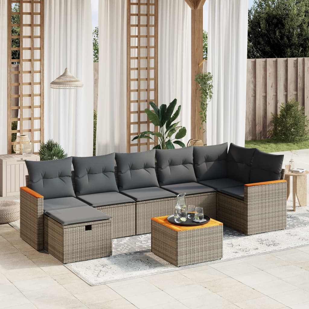 8-delige Loungeset met kussens poly rattan grijs is nu te koop bij PeponiXL, paradijselijk wonen!