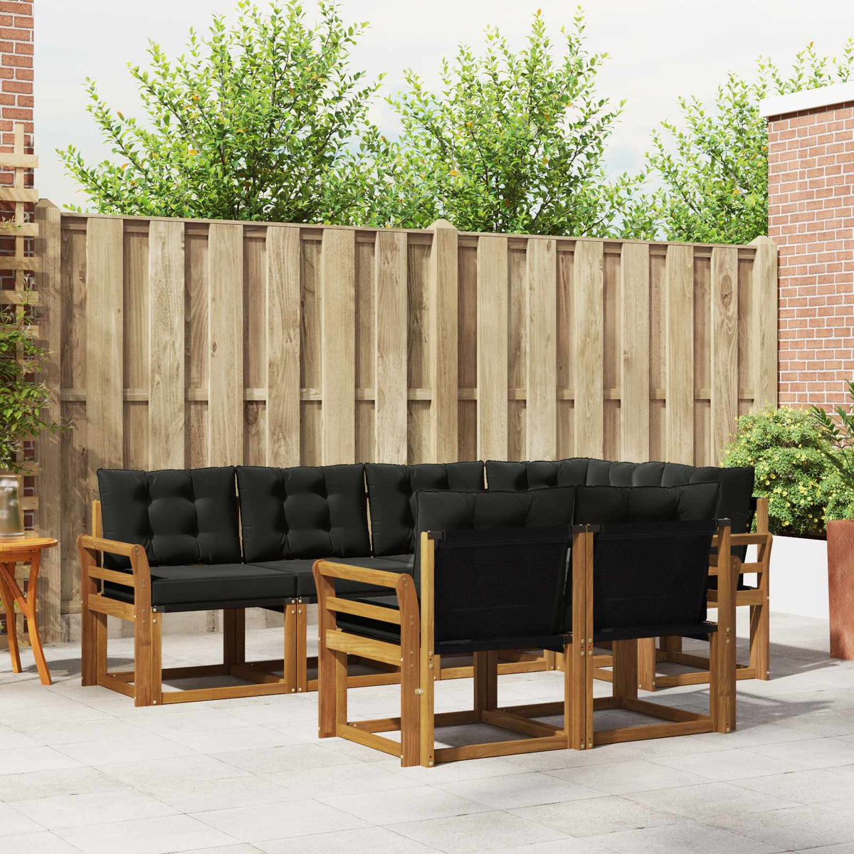 Buiten bankenset met kussen 7 pcs Natuurlijk en Zwart is nu te koop bij PeponiXL, paradijselijk wonen!