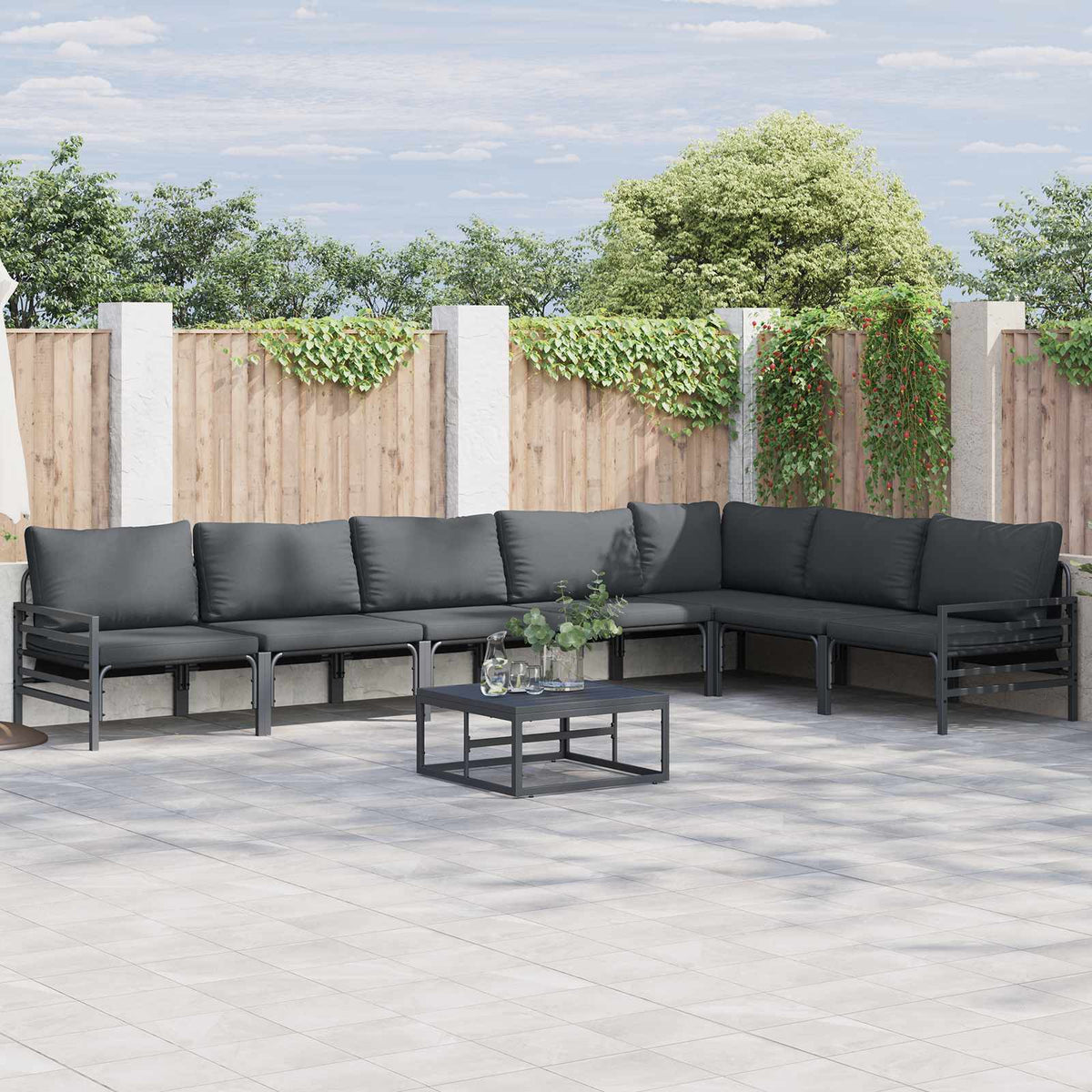 Tuinbankenset met kussen 8 pcs Zwart Staal is nu te koop bij PeponiXL, paradijselijk wonen!