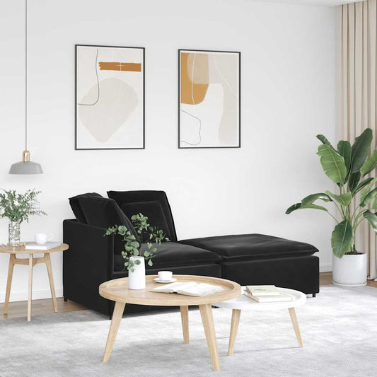 Modulaire bank met voetenbank en kussens fluweel zwart is nu te koop bij PeponiXL, paradijselijk wonen!