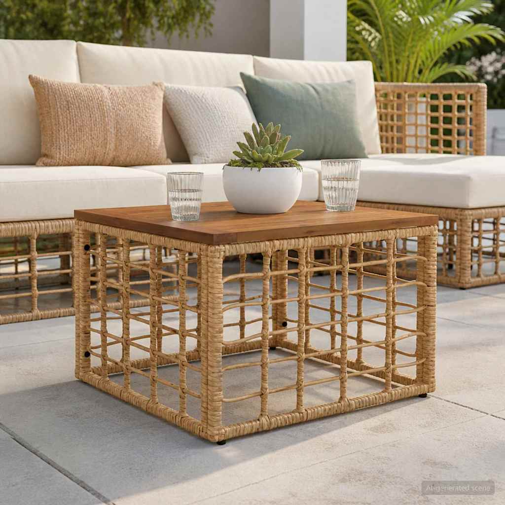 Tuinstafel Naturel 55 x 55 x 37 cm PE Rattan en Glas is nu te koop bij PeponiXL, paradijselijk wonen!