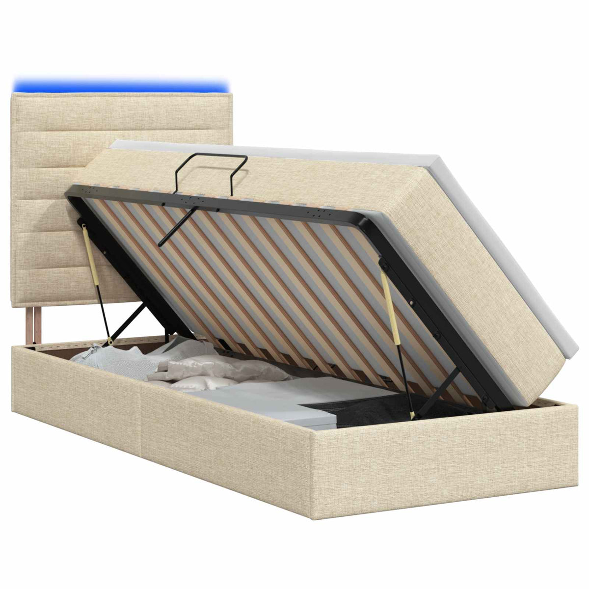 LED Opslagbed met Matras Crèmekleurig 90 x 190 cm Stof is nu te koop bij PeponiXL, paradijselijk wonen!