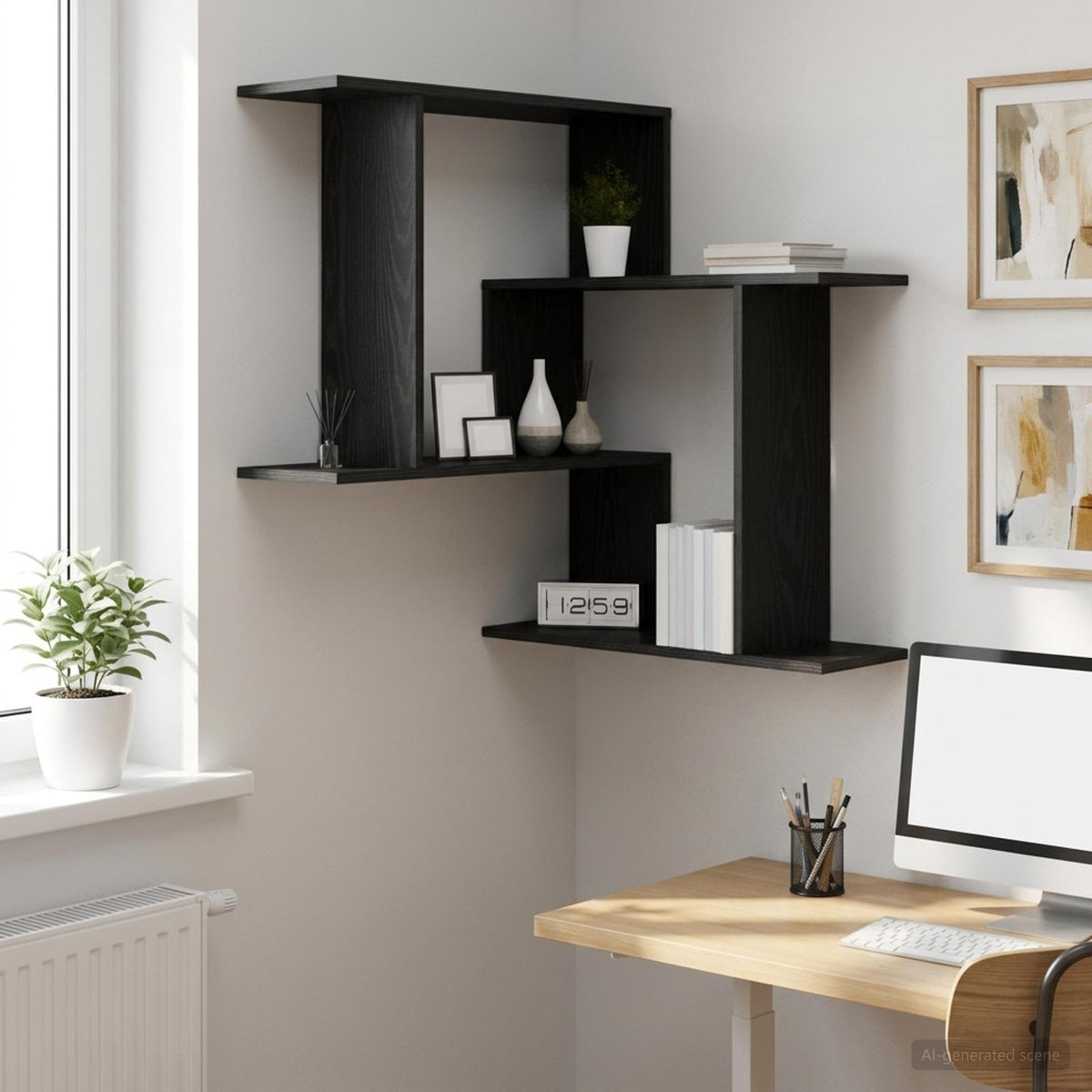 Wandplank Zwart eiken 67 x 67 x 87 cm Bewerkt hout is nu te koop bij PeponiXL, paradijselijk wonen!