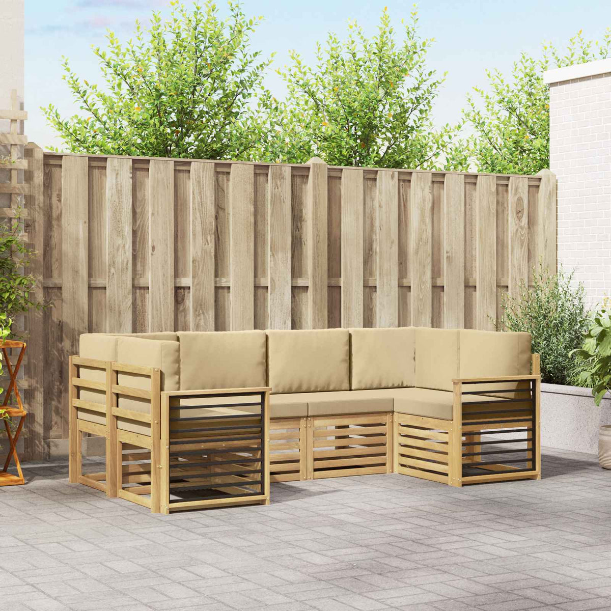 Hoekbank Set 6 pcs Wit en Beige 245 x 128,5 x 73 cm Polyester is nu te koop bij PeponiXL, paradijselijk wonen!