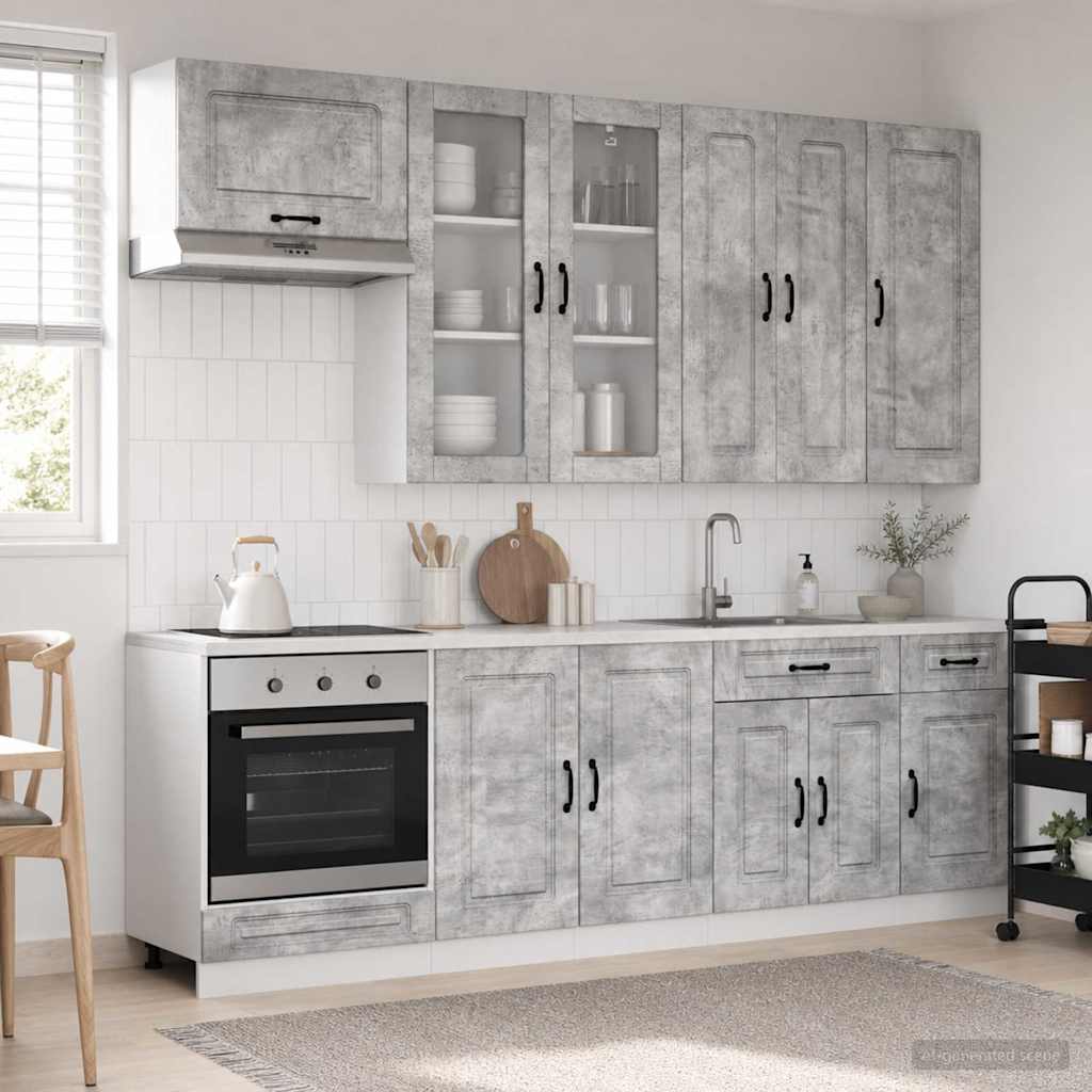 Keukenblok KALMAR 8 pcs Betongrijs Bewerkt hout is nu te koop bij PeponiXL, paradijselijk wonen!