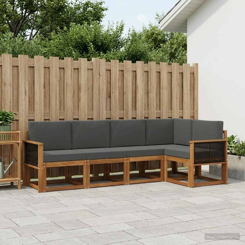 Buiten bankenset 5 pcs Natuurlijk en Antraciet Polyester is nu te koop bij PeponiXL, paradijselijk wonen!