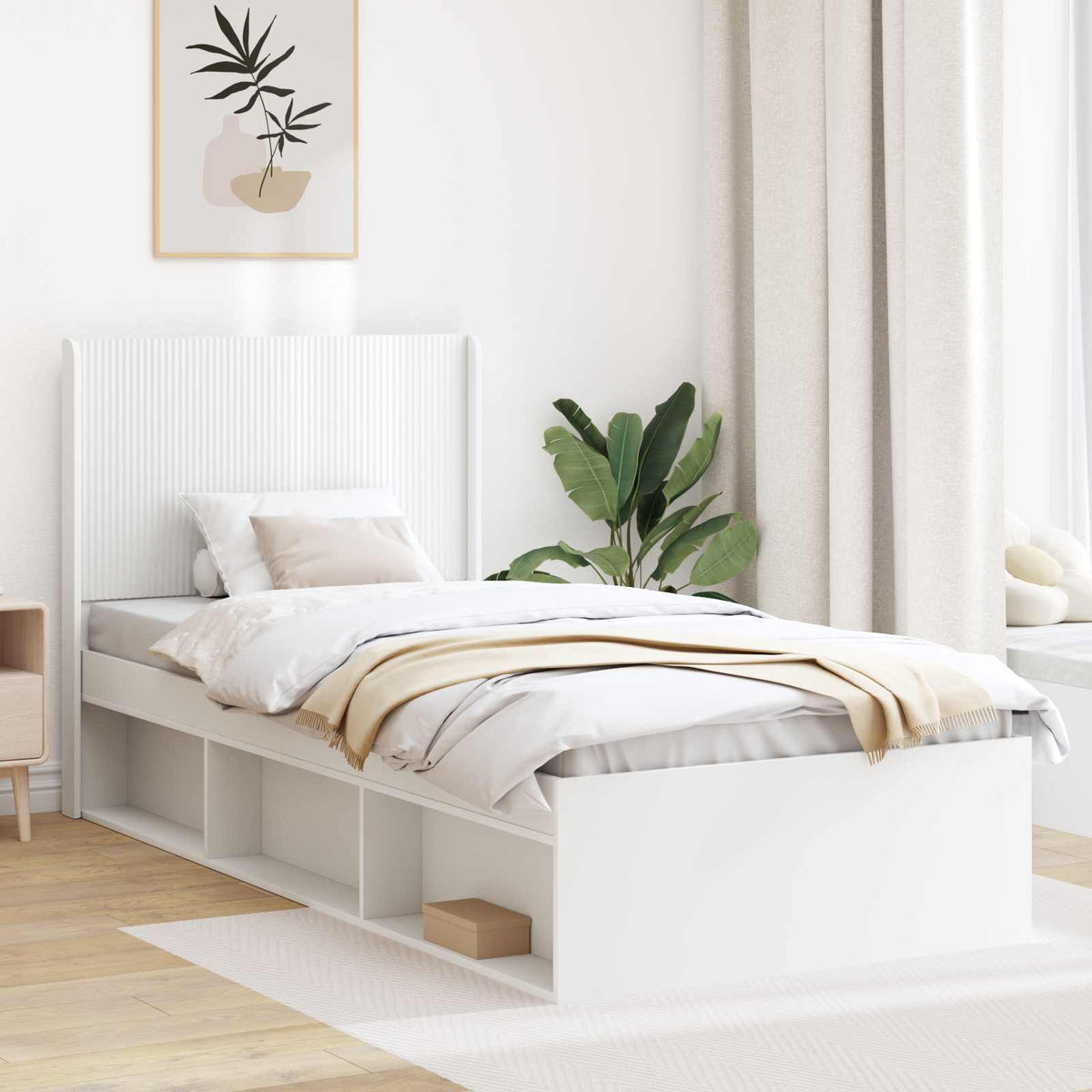 Bedframe met opbergruimte en hoofdbord Wit 90 x 190 cm is nu te koop bij PeponiXL, paradijselijk wonen!