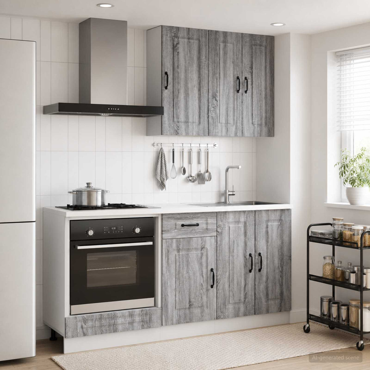 Keukenblok KALMAR 5 pcs Grijs Sonoma Bewerkt hout is nu te koop bij PeponiXL, paradijselijk wonen!