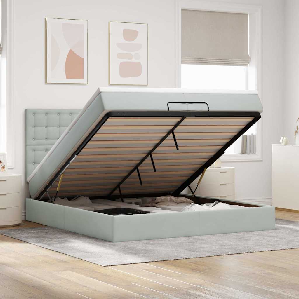 Ottoman bed met matrassen 200x200cm fluweel lichtgrijs is nu te koop bij PeponiXL, paradijselijk wonen!