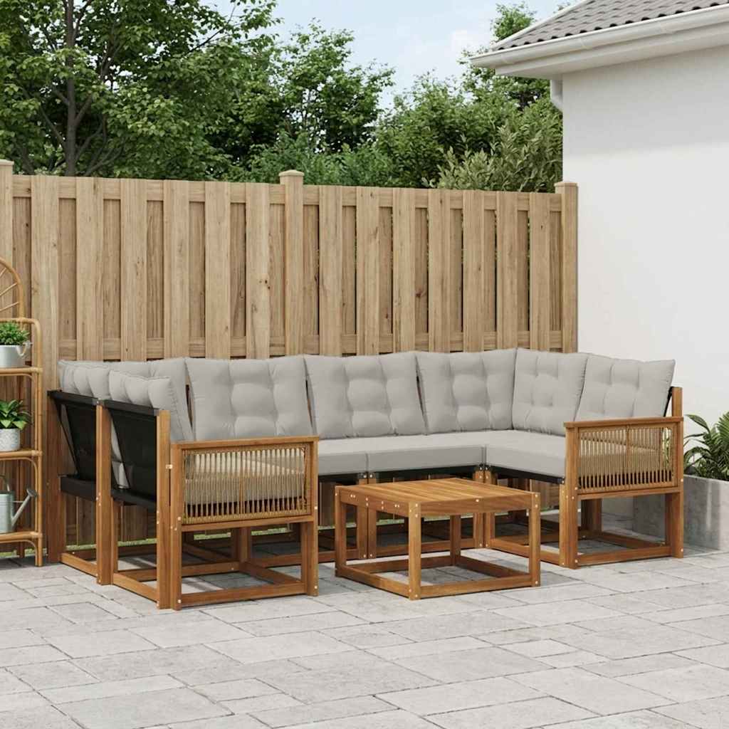 Buiten bankenset met kussen 7 pcs Naturel en lichtgrijs is nu te koop bij PeponiXL, paradijselijk wonen!