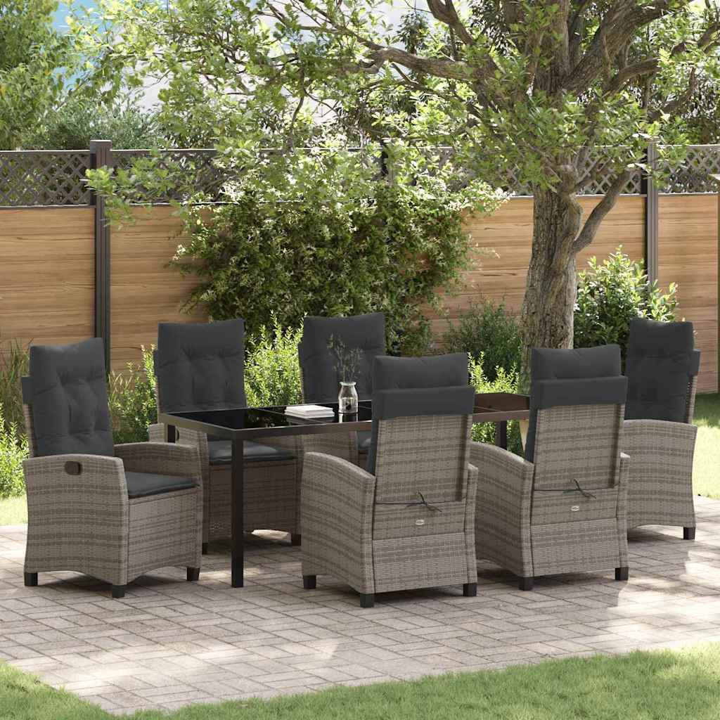 Tuin eettafelset met kussen 7 pcs Grijs poly rattan is nu te koop bij PeponiXL, paradijselijk wonen!