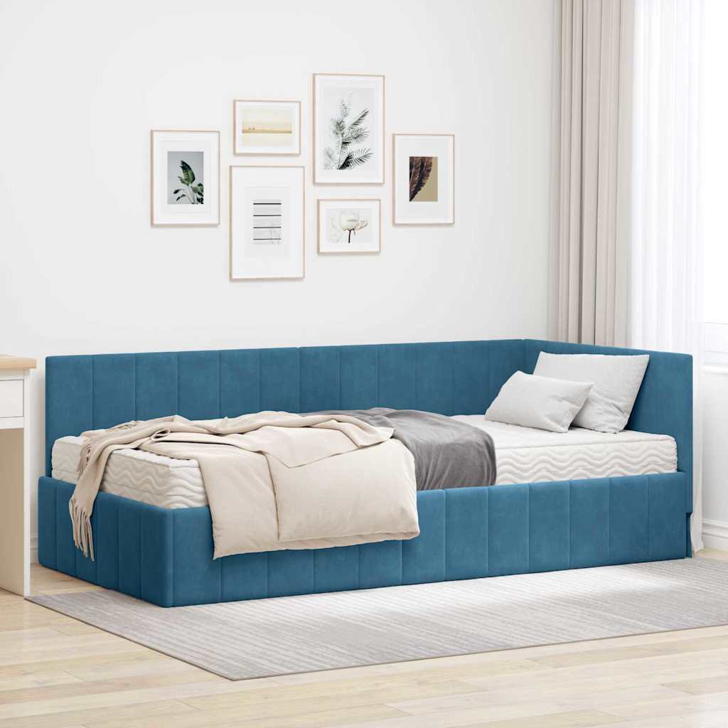 Hoekbedframe met Matras met hoofdeinde 2 pcs Blauw Fluweel is nu te koop bij PeponiXL, paradijselijk wonen!