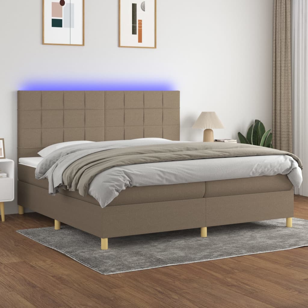 Boxspring met matras en LED stof taupe 200x200 cm is nu te koop bij PeponiXL, paradijselijk wonen!