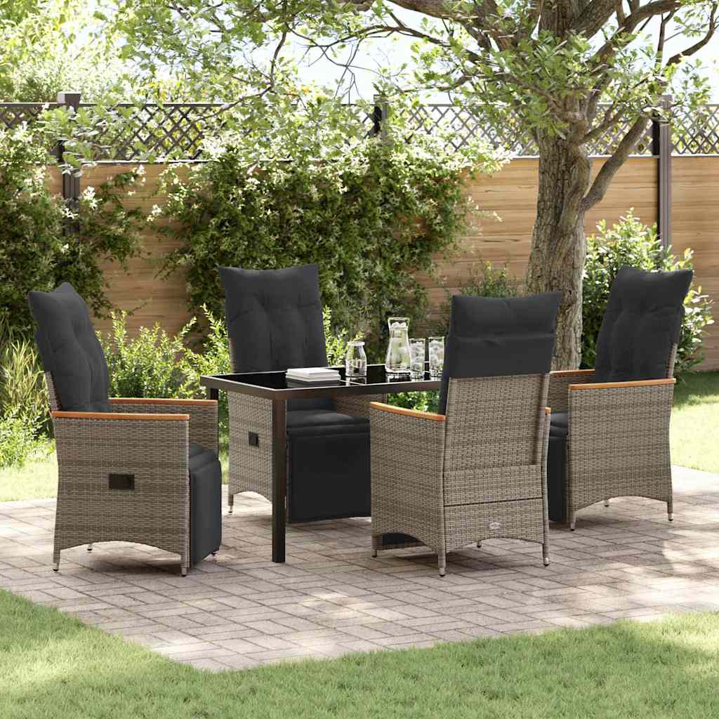 Tuin eettafelset met kussen 5 pcs Grijs poly rattan is nu te koop bij PeponiXL, paradijselijk wonen!