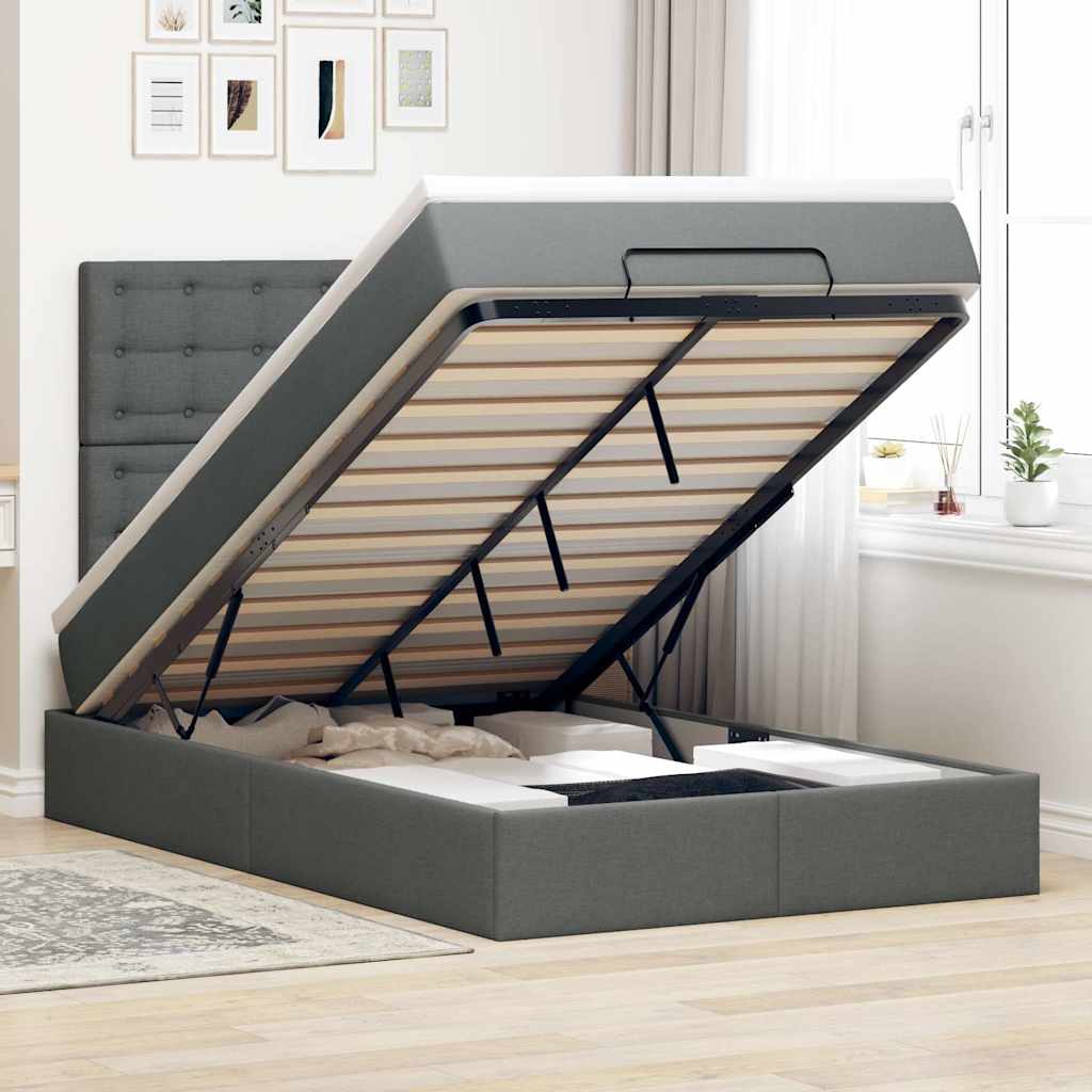 Ottoman bed met matras 120x190 cm stof donkergrijs is nu te koop bij PeponiXL, paradijselijk wonen!