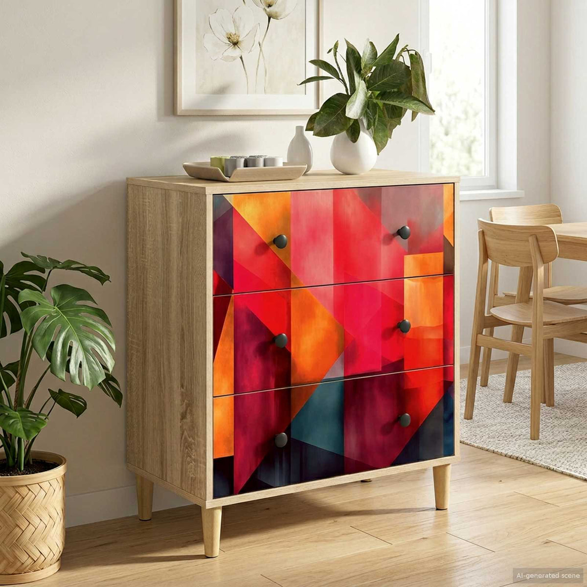 Ladekast HEESCH Kleurblokprint 66 x 36,5 x 75 cm Bewerkt hout is nu te koop bij PeponiXL, paradijselijk wonen!