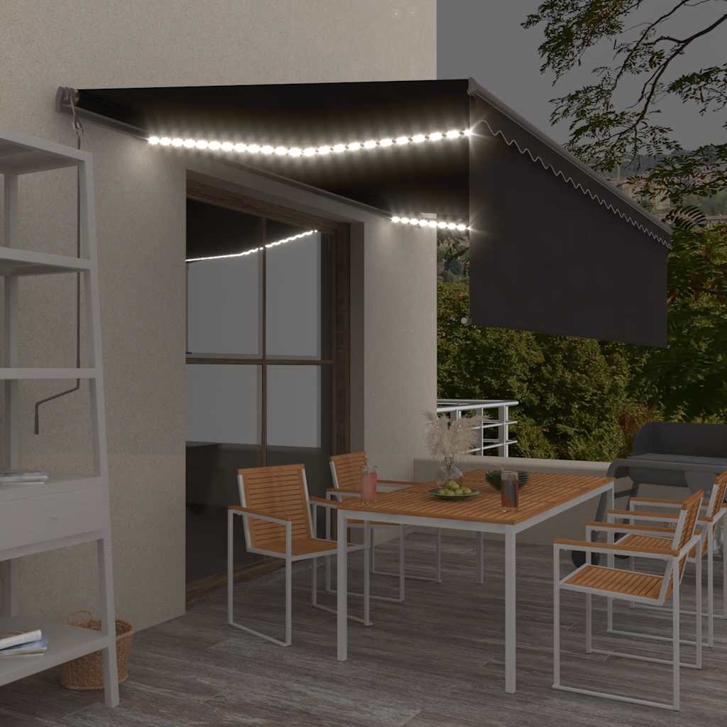 Luifel handmatig uittrekbaar met rolgordijn LED 5x3 m antraciet is nu te koop bij PeponiXL, paradijselijk wonen!