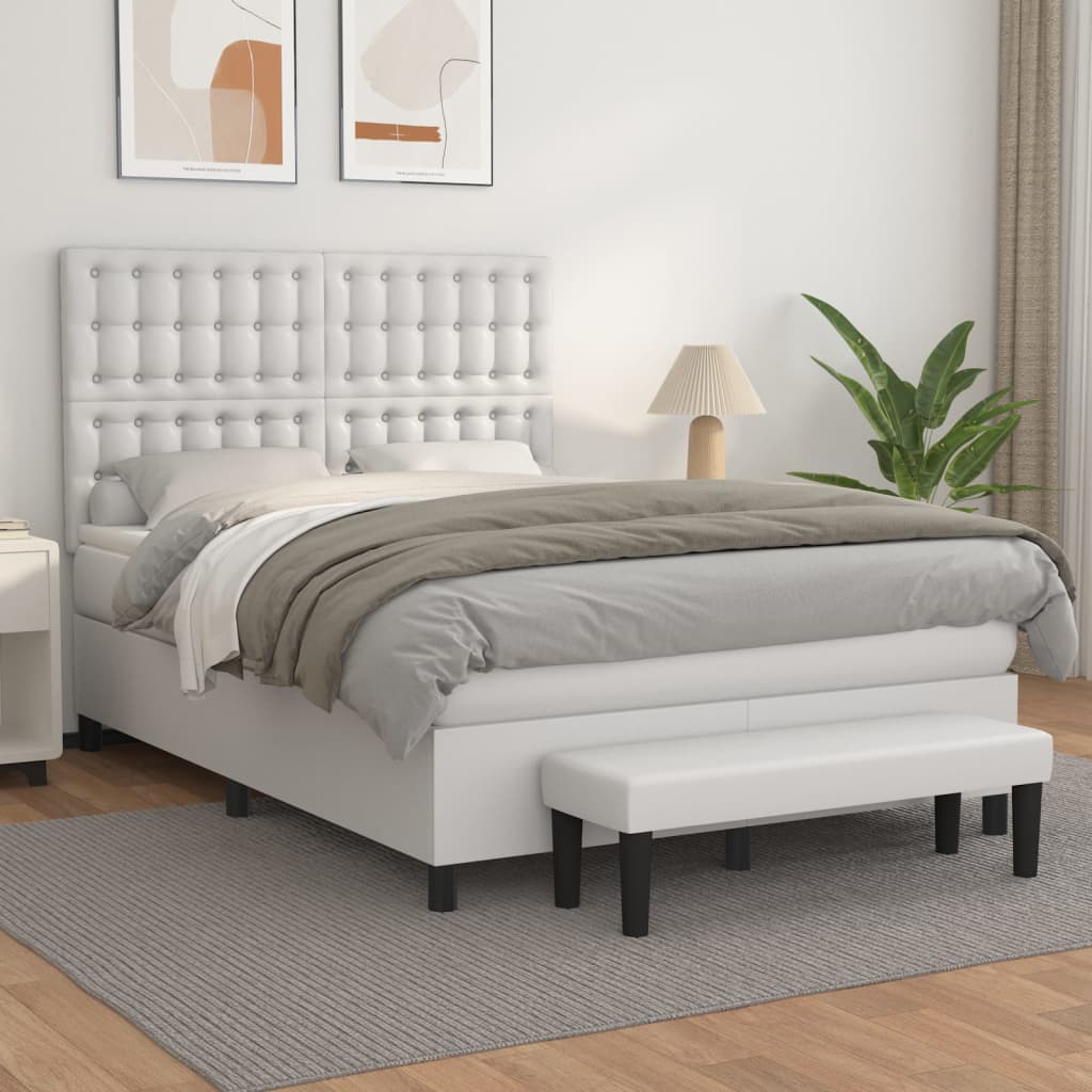 Boxspring met matras kunstleer wit 140x190 cm is nu te koop bij PeponiXL, paradijselijk wonen!