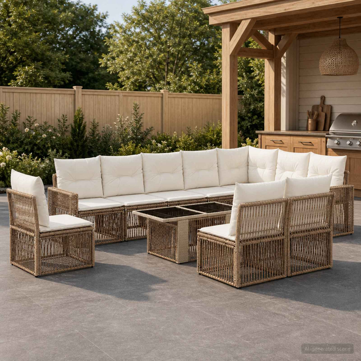 Tuinbankenset 11 st Beige en Crème Wit poly rattan is nu te koop bij PeponiXL, paradijselijk wonen!