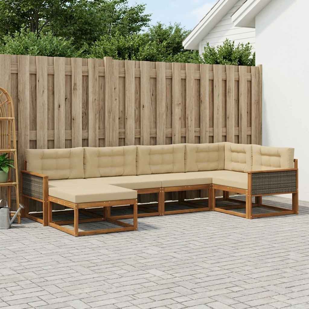 Buiten bankenset met kussen 6 pcs Natuurlijk en Beige is nu te koop bij PeponiXL, paradijselijk wonen!