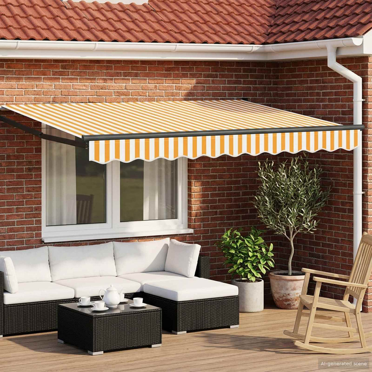 Elektrisch Uittrekbaar Zonnescherm Oranje en Wit 3,5 x 2,5 m is nu te koop bij PeponiXL, paradijselijk wonen!