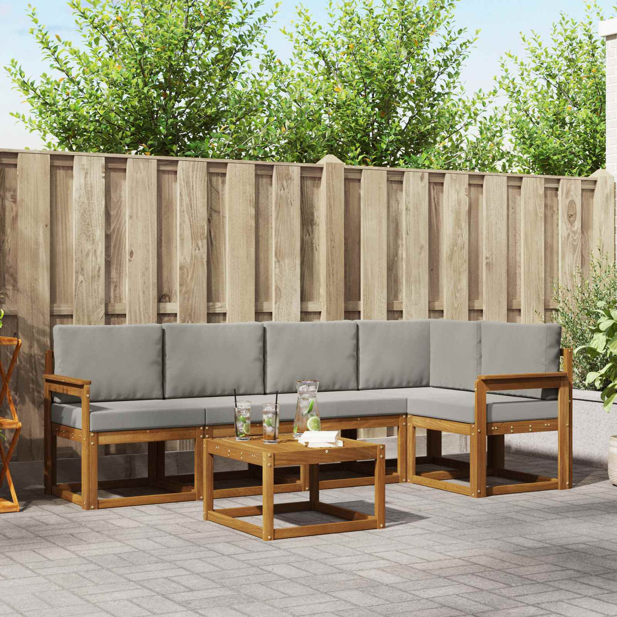 Buiten bankenset met kussen 6 pcs Natuurlijk en Lichtgrijs is nu te koop bij PeponiXL, paradijselijk wonen!