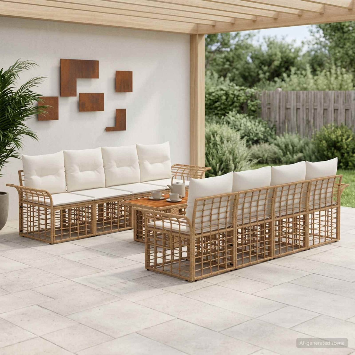 Tuinbankenset 9 st Natuurlijk en Crème Wit poly rattan is nu te koop bij PeponiXL, paradijselijk wonen!