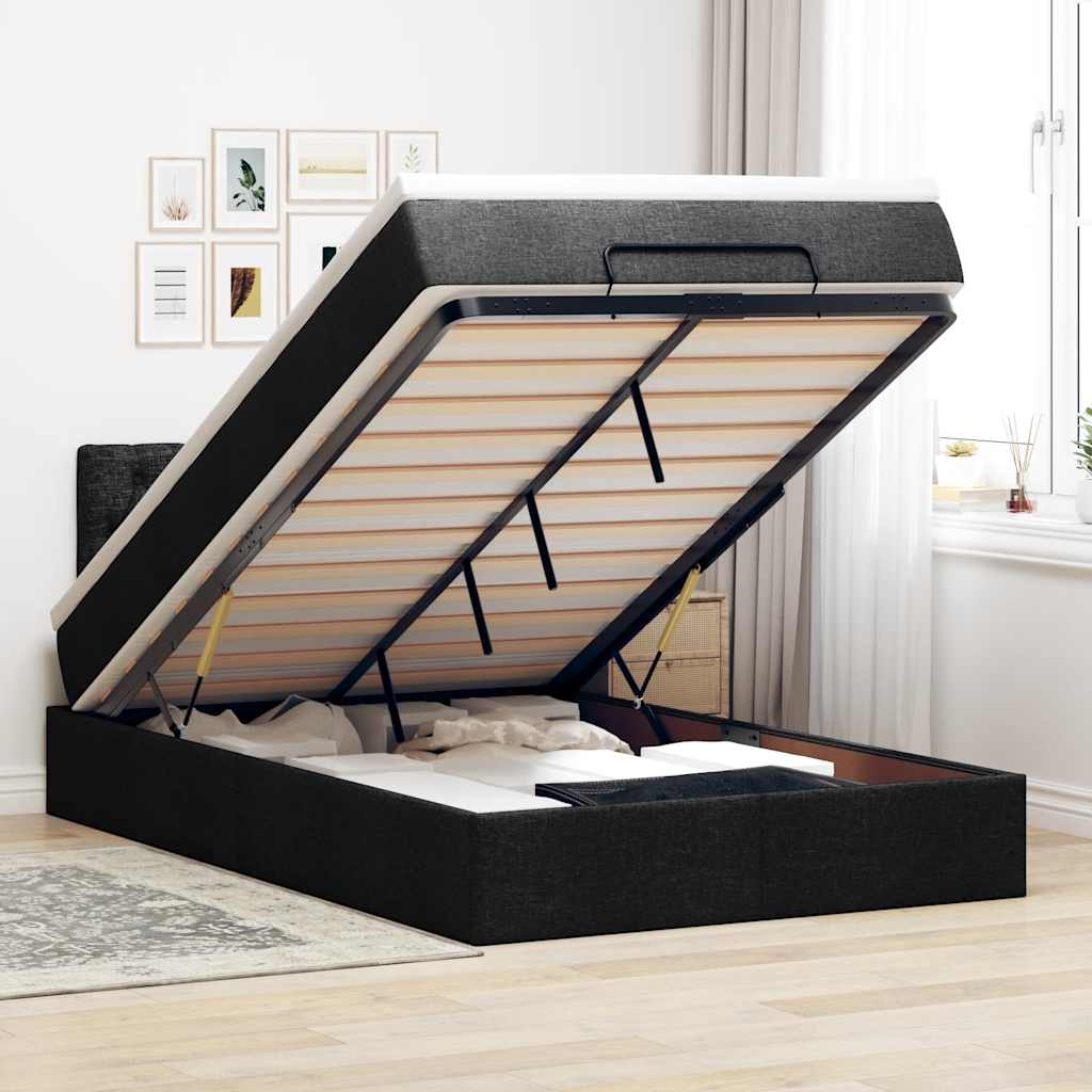 Bed poef met matras en LED's 120x190 cm stof zwart is nu te koop bij PeponiXL, paradijselijk wonen!