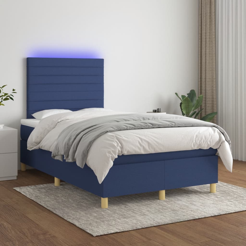 Boxspring met matras en LED stof blauw 120x200 cm is nu te koop bij PeponiXL, paradijselijk wonen!