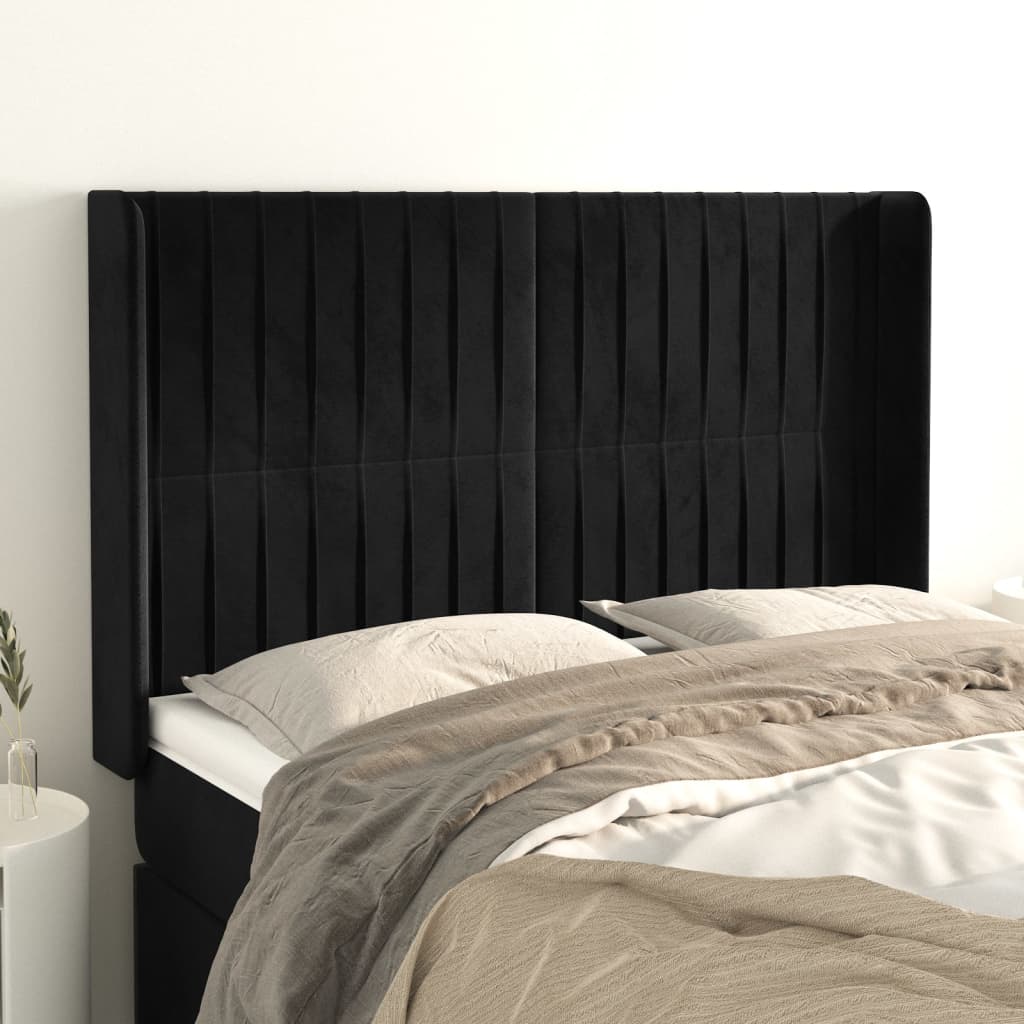Hoofdbord met randen 147x16x118/128 cm fluweel zwart is nu te koop bij PeponiXL, paradijselijk wonen!