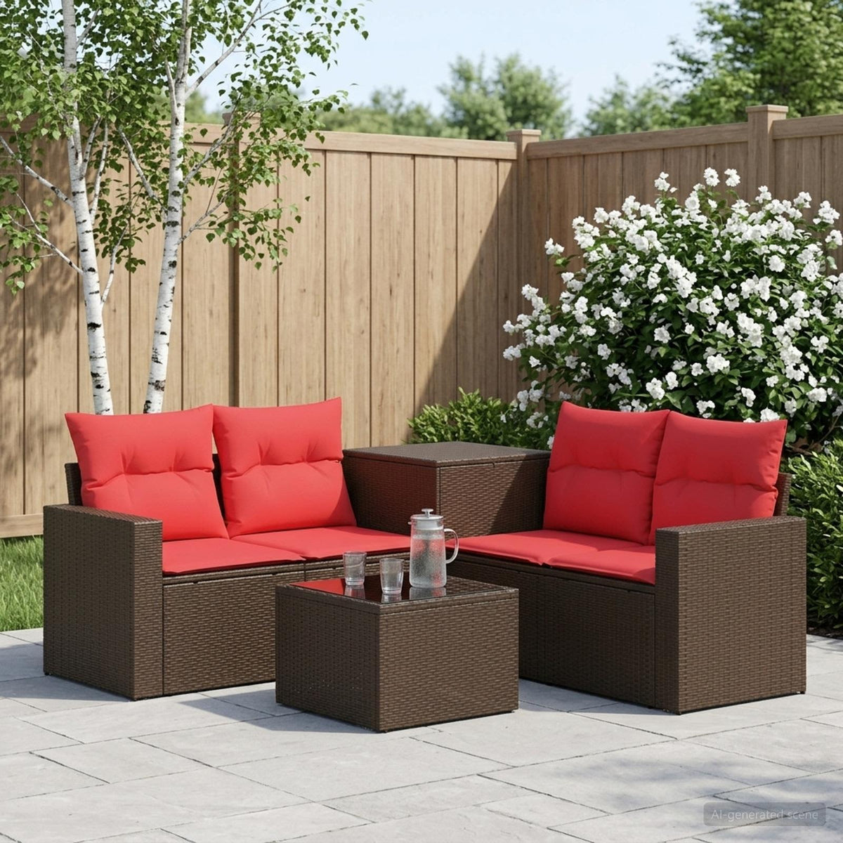 Bankstel 6 st Bruin en Rood Poly Rattan en Staal is nu te koop bij PeponiXL, paradijselijk wonen!