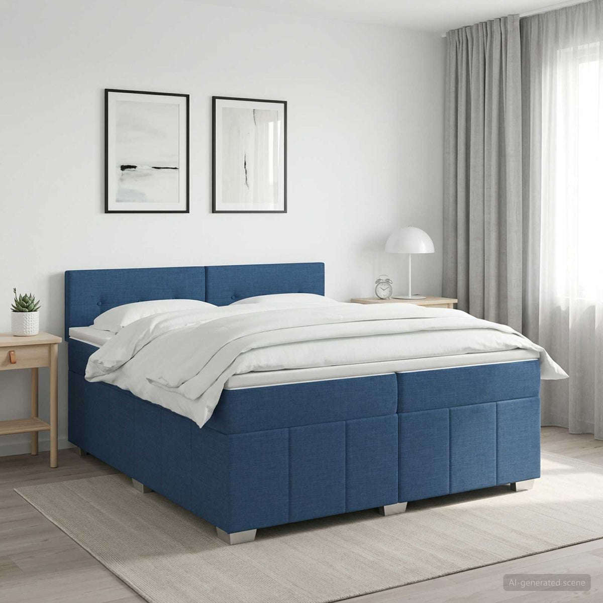Boxspringbed met matras met hoofdeinde Blauw 200 x 200 cm Stof is nu te koop bij PeponiXL, paradijselijk wonen!