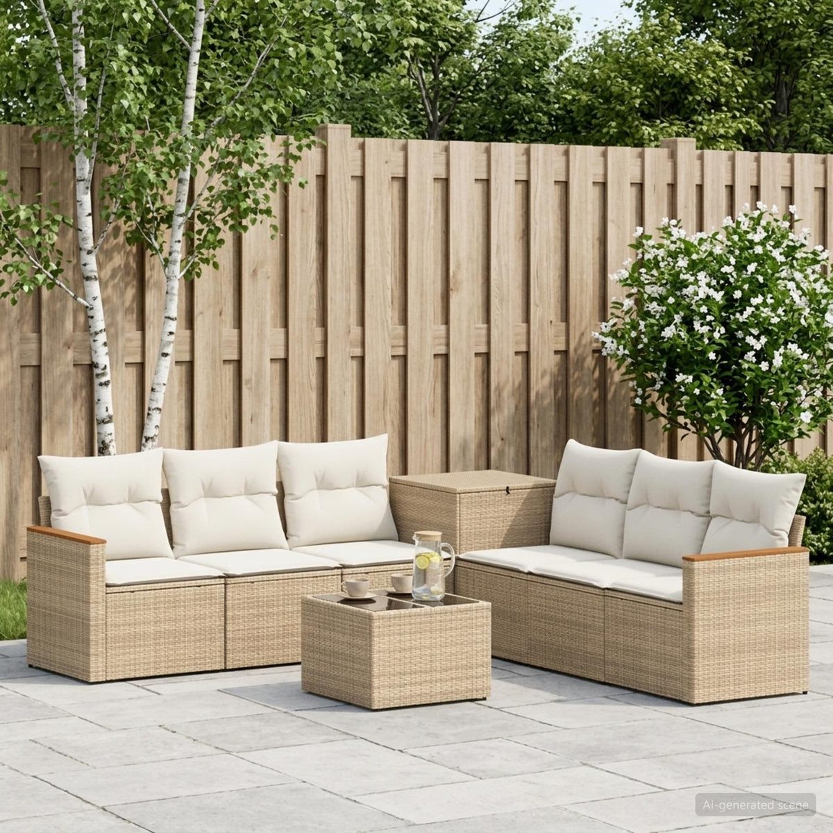 Bankstel 8 st Beige en Crème Wit Poly Rattan en Staal is nu te koop bij PeponiXL, paradijselijk wonen!