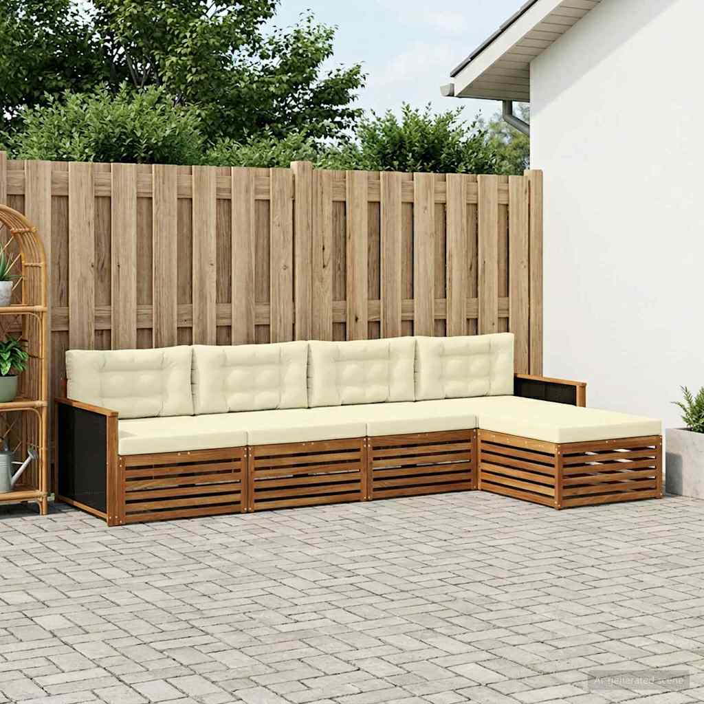 Buiten bankenset met kussen 5 pcs Natuurlijk en Crème Polyester is nu te koop bij PeponiXL, paradijselijk wonen!