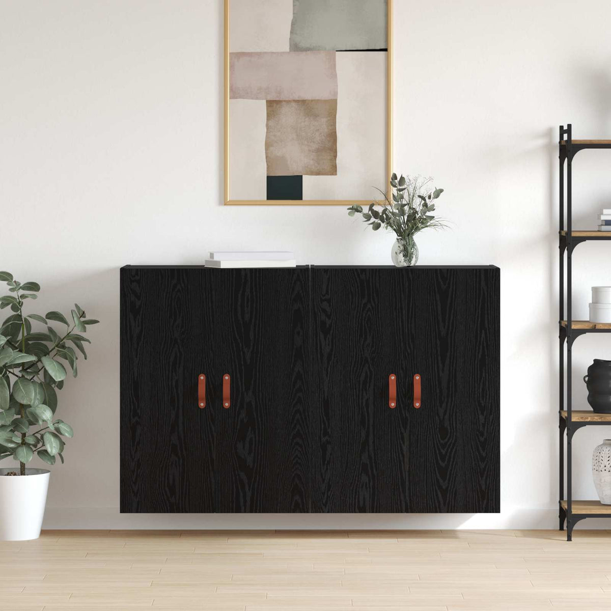 Wandkast 2 pcs Zwart Eiken 69,5 x 34 x 90 cm Bewerkt hout is nu te koop bij PeponiXL, paradijselijk wonen!