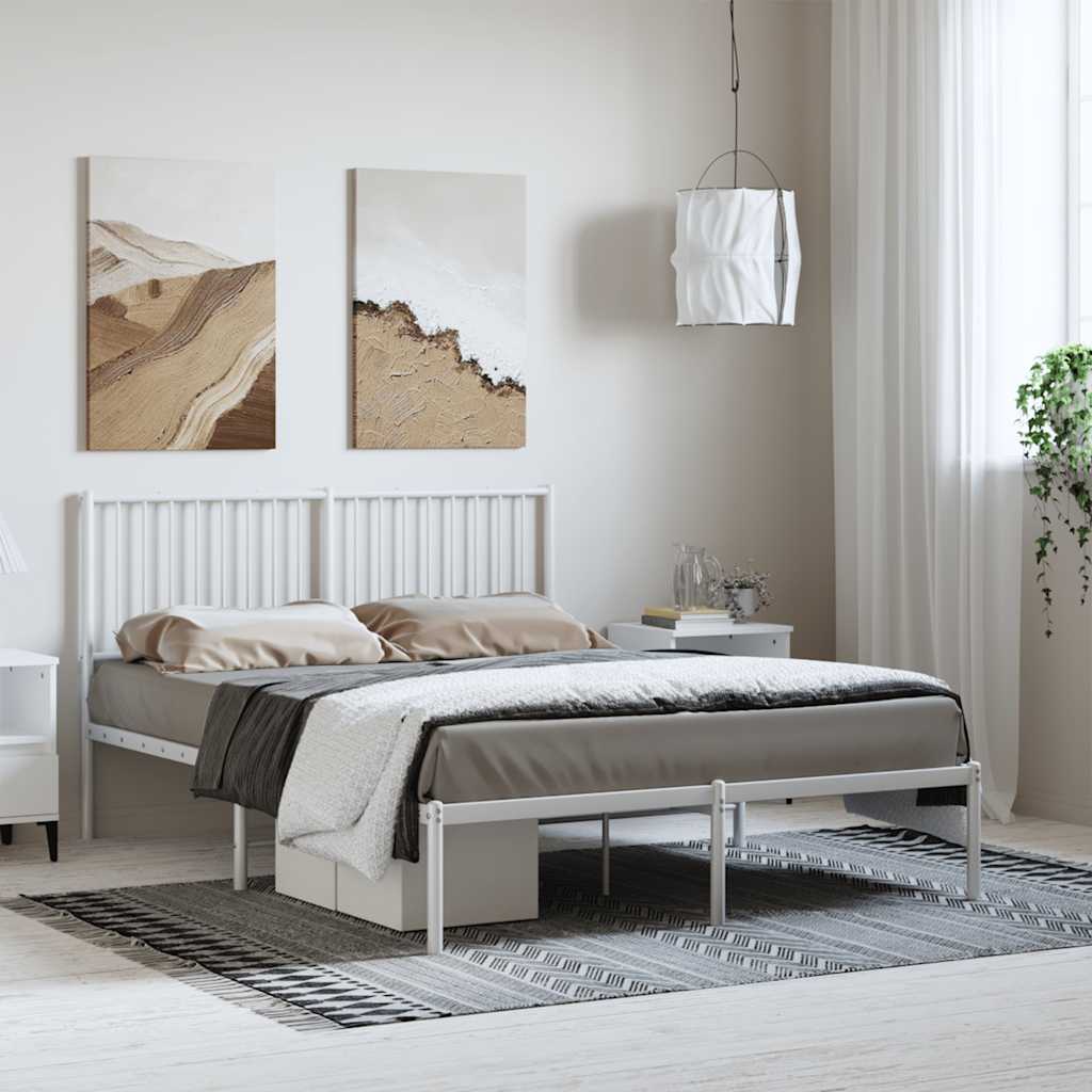 Bedframe met hoofdbord metaal wit 135x190 cm is nu te koop bij PeponiXL, paradijselijk wonen!
