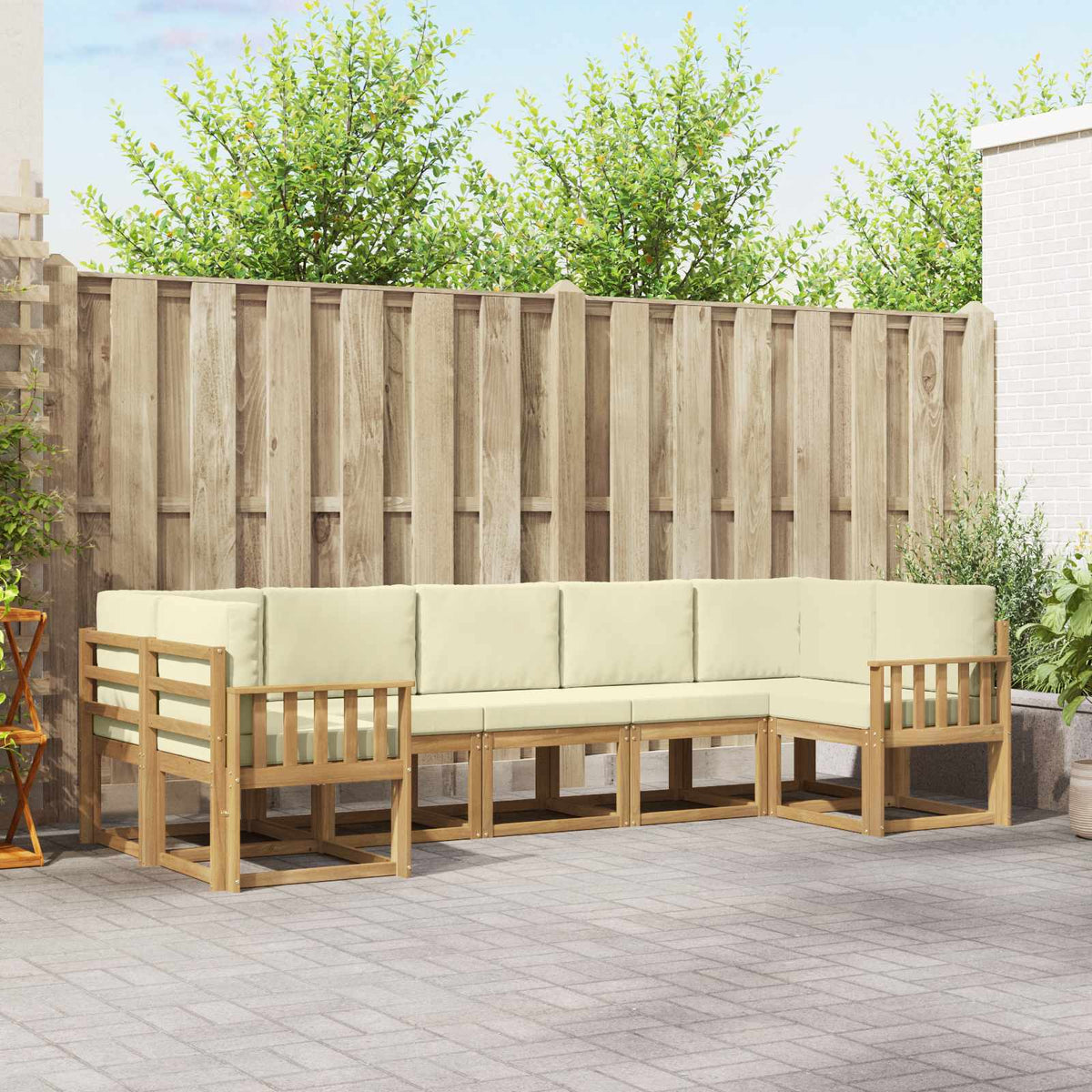Buiten bankenset met kussen 7 pcs Wit en crèmekleurig is nu te koop bij PeponiXL, paradijselijk wonen!
