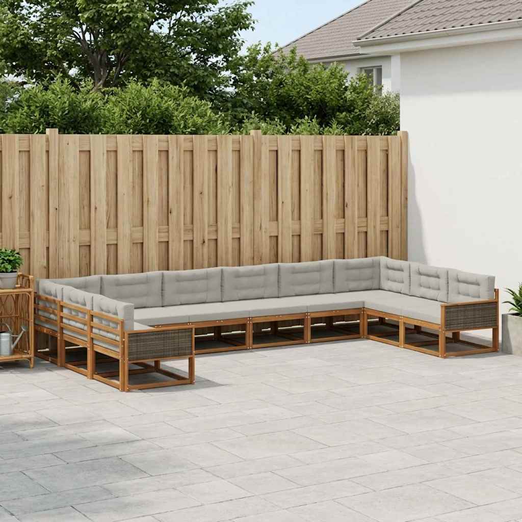 Buiten bankenset met kussen 10 pcs Naturel en lichtgrijs is nu te koop bij PeponiXL, paradijselijk wonen!