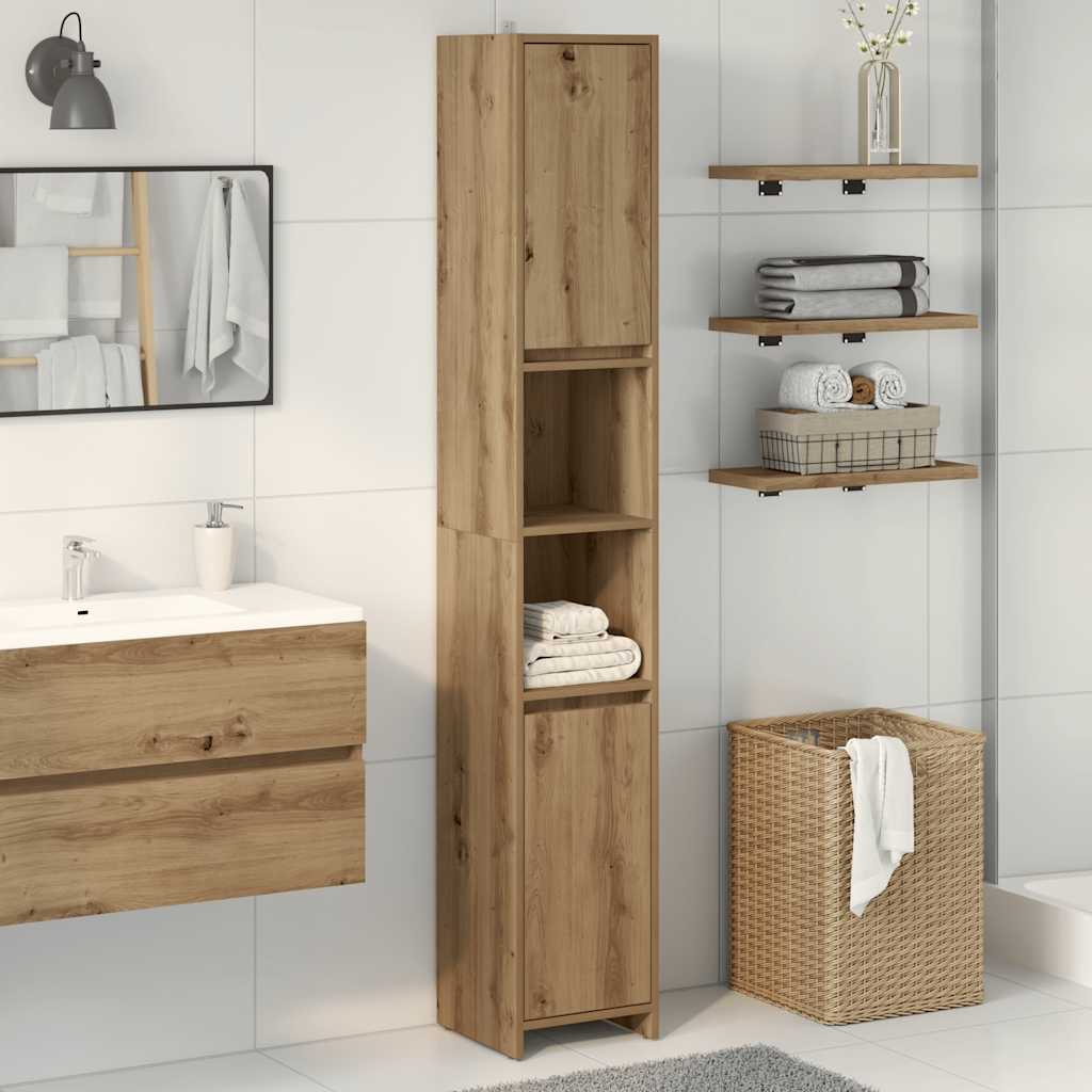 Badkamerkast 30x30x183,5 cm bewerkt hout artisanaal eikenkleur is nu te koop bij PeponiXL, paradijselijk wonen!