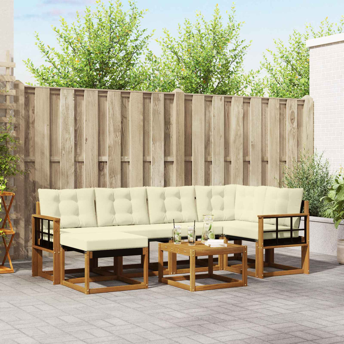 Buiten bankenset met kussen 7 pcs Natuurlijk en Crème is nu te koop bij PeponiXL, paradijselijk wonen!