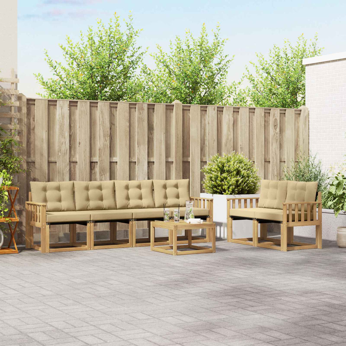Buiten bankenset met kussen 7 pcs Wit en Beige is nu te koop bij PeponiXL, paradijselijk wonen!