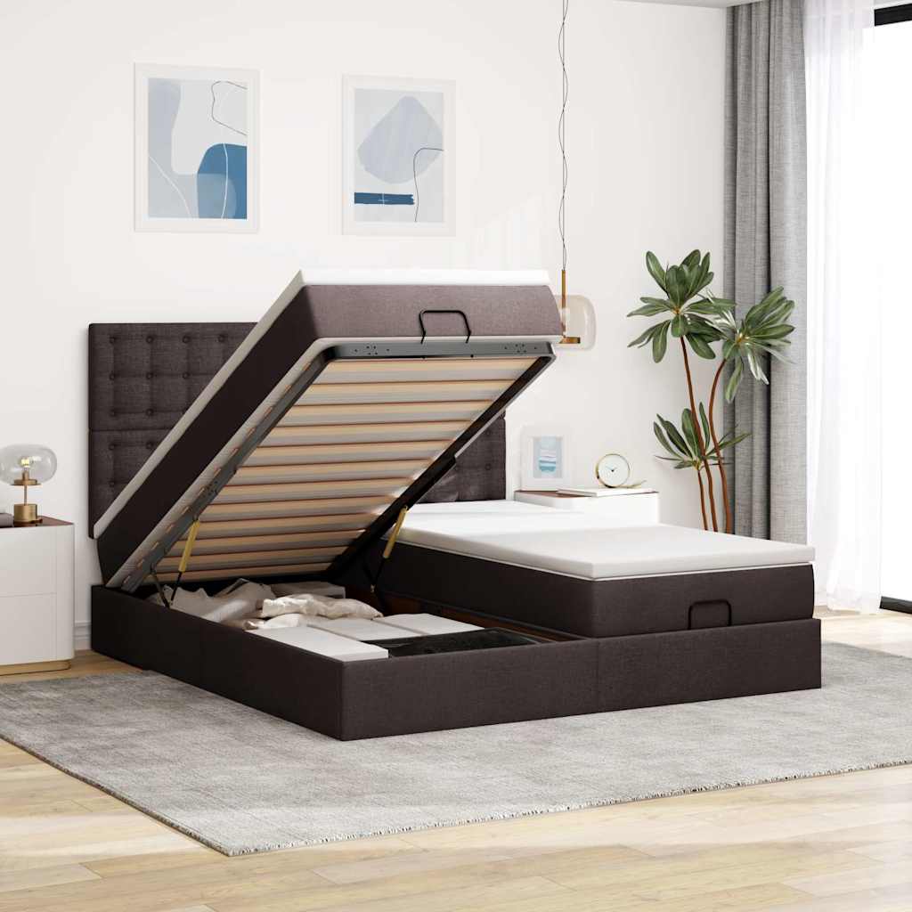 Ottoman bed met matrassen 200x200cm stof donkerbruin is nu te koop bij PeponiXL, paradijselijk wonen!