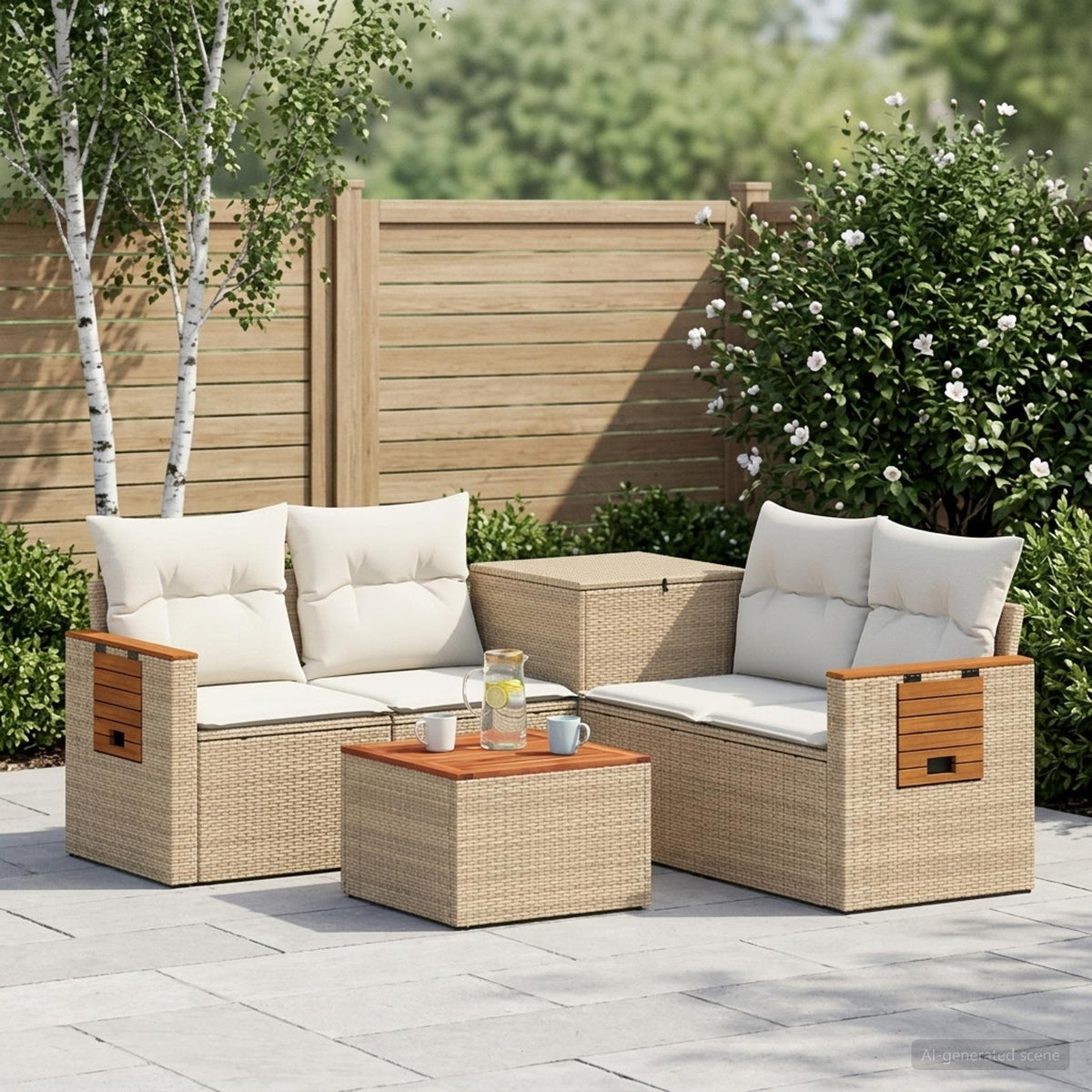 Bankstel 6 st Beige en Crème Wit Poly Rattan en Staal is nu te koop bij PeponiXL, paradijselijk wonen!