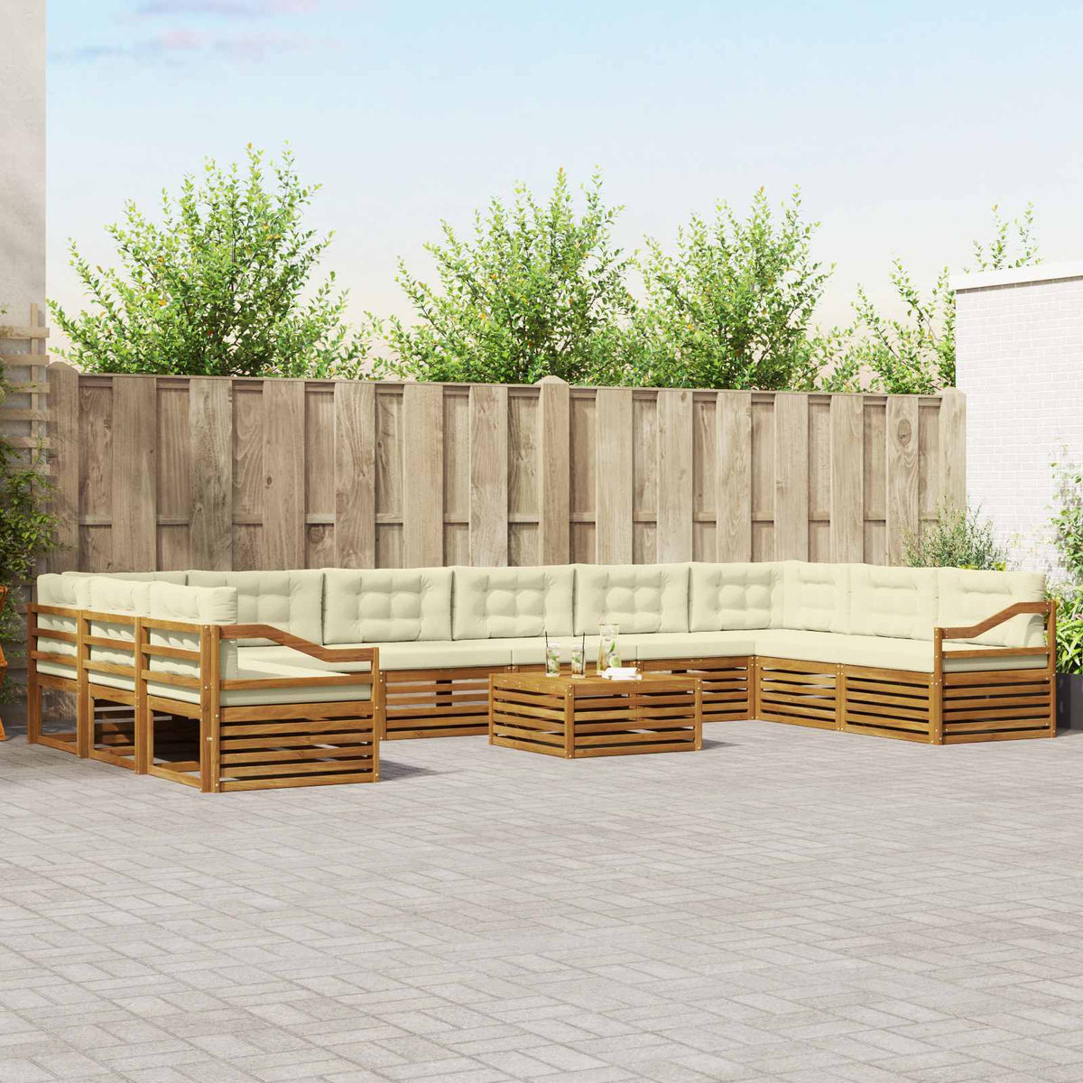 Sofa-Sets 11 pcs Natuurlijk en Crème Massief Acaciahout is nu te koop bij PeponiXL, paradijselijk wonen!