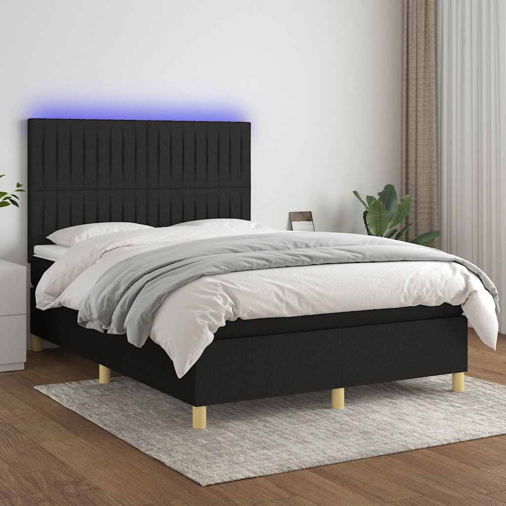 Boxspring met matras en LED stof zwart 140x200 cm is nu te koop bij PeponiXL, paradijselijk wonen!