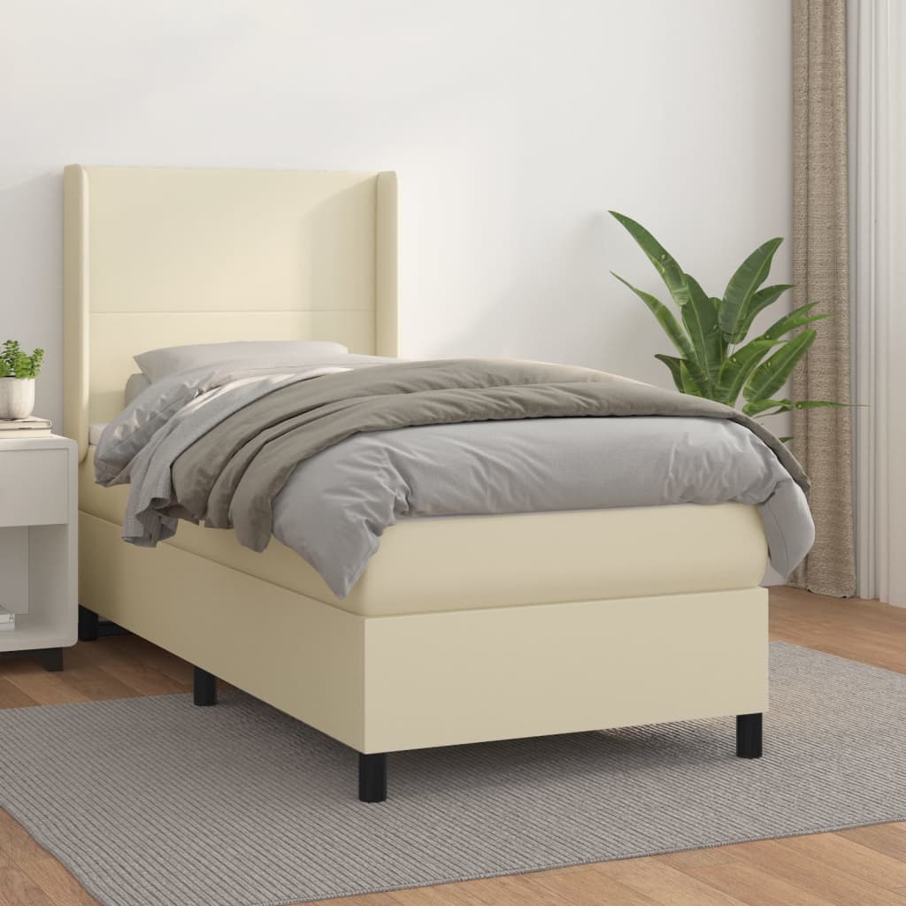 Boxspring met matras kunstleer crèmekleurig 90x190 cm is nu te koop bij PeponiXL, paradijselijk wonen!