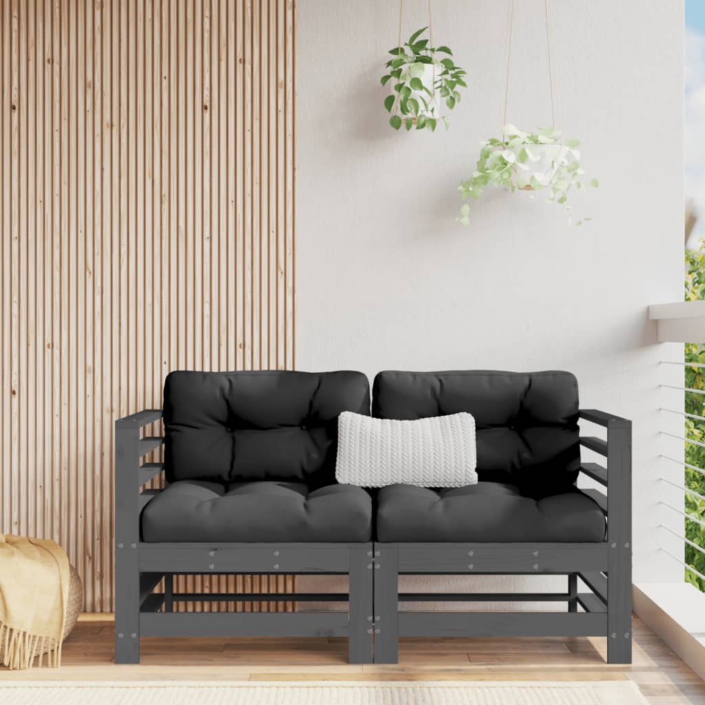 Hoekbanken 2 st met kussens massief grenenhout grijs is nu te koop bij PeponiXL, paradijselijk wonen!