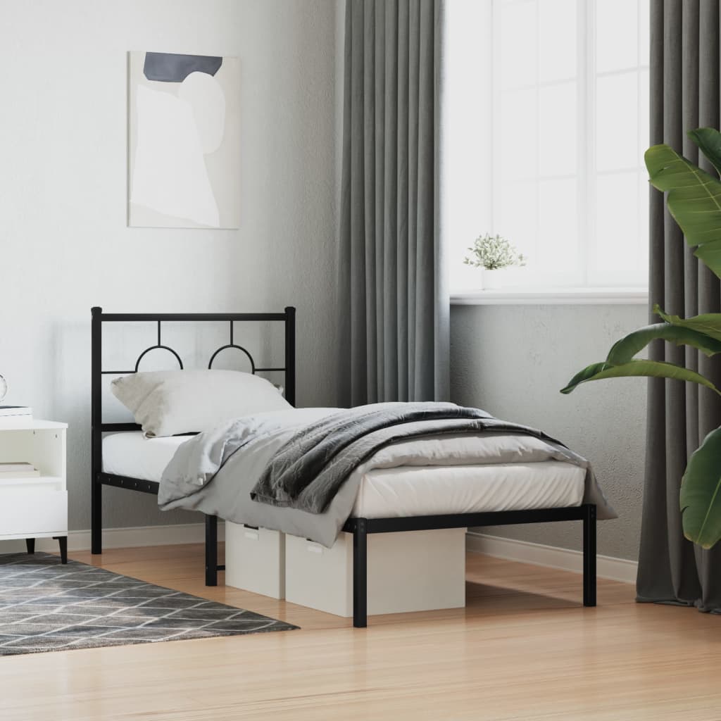 Bedframe met hoofdbord metaal zwart 80x200 cm is nu te koop bij PeponiXL, paradijselijk wonen!